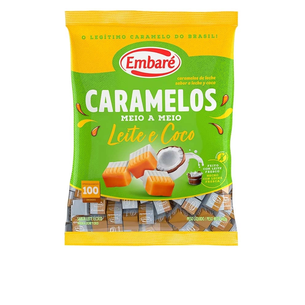 Bala Caramelo Embaré Meio A Meio Leite E Coco 660g