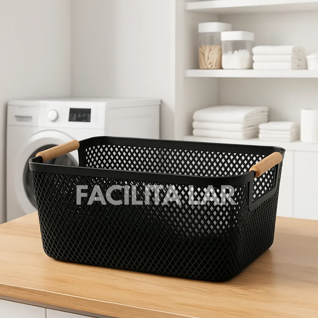 Cesto organizador com alças em bambu – Multiuso para casa, banheiro, lavanderia e escritório em Oferta na Shopee