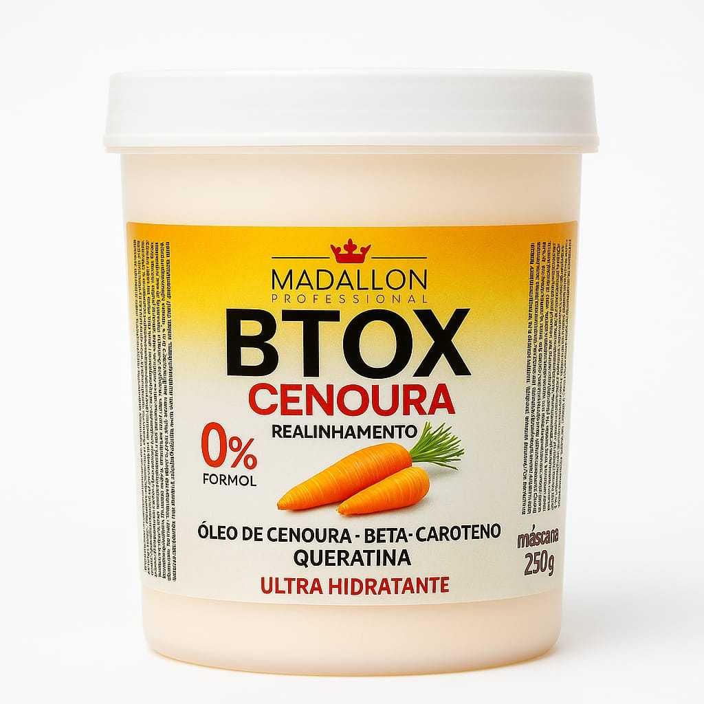 Btx Realinhamento Capilar de Cenoura 250g 0% Formol Redutor De Volume Madallon Queratina