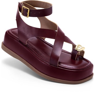 Sandália Feminina Lumiss Flatform Confortável Tiras Fivela Enfeite Metalizado Marsala em Oferta na Shopee