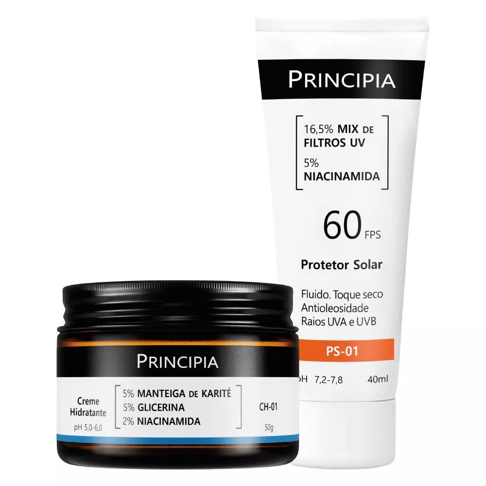 Principia Kit Dupla Diária Todo Tipo de Pele c/ Protetor Solar PS-01 FPS 60 + Creme Hidratante CH-01