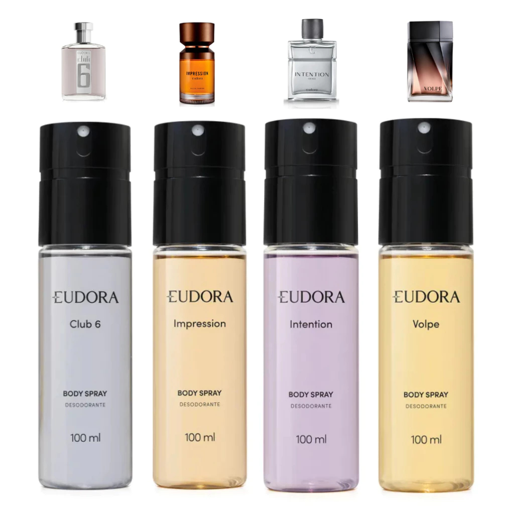 Combo (4 itens) Body Spray Masculino Eudora 100ml  Volpe, Intention, Impression, Club 6