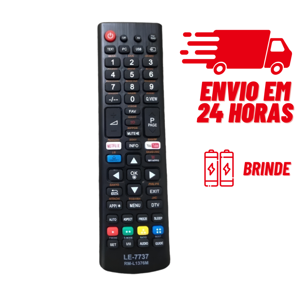 Controle Remoto Universal Para Diversas Marcas De TV Smart LCD LED 4K