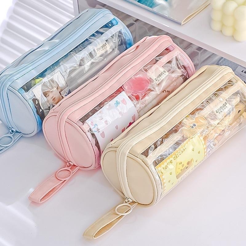 Estojo Organizador Escolar Transparente Kawaii Lápis Necessaire Viagem Maquiagem Higiene Cosméticos