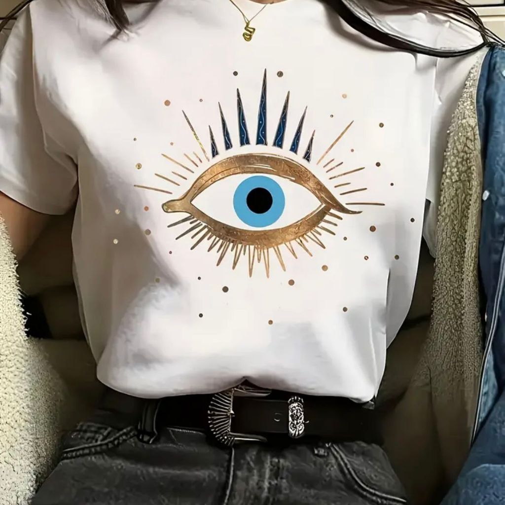 Camiseta Feminina Olho Que Tudo Vê 100% Algodão Casual Estampada