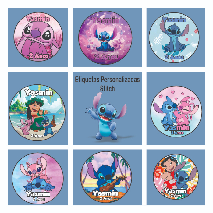 Etiqueta Adesiva Personalizada Li lo Sti tch Alien Infantil Para Lembrancinhas Aniversário 4x4cm 30, 60 ou 120 Unidades