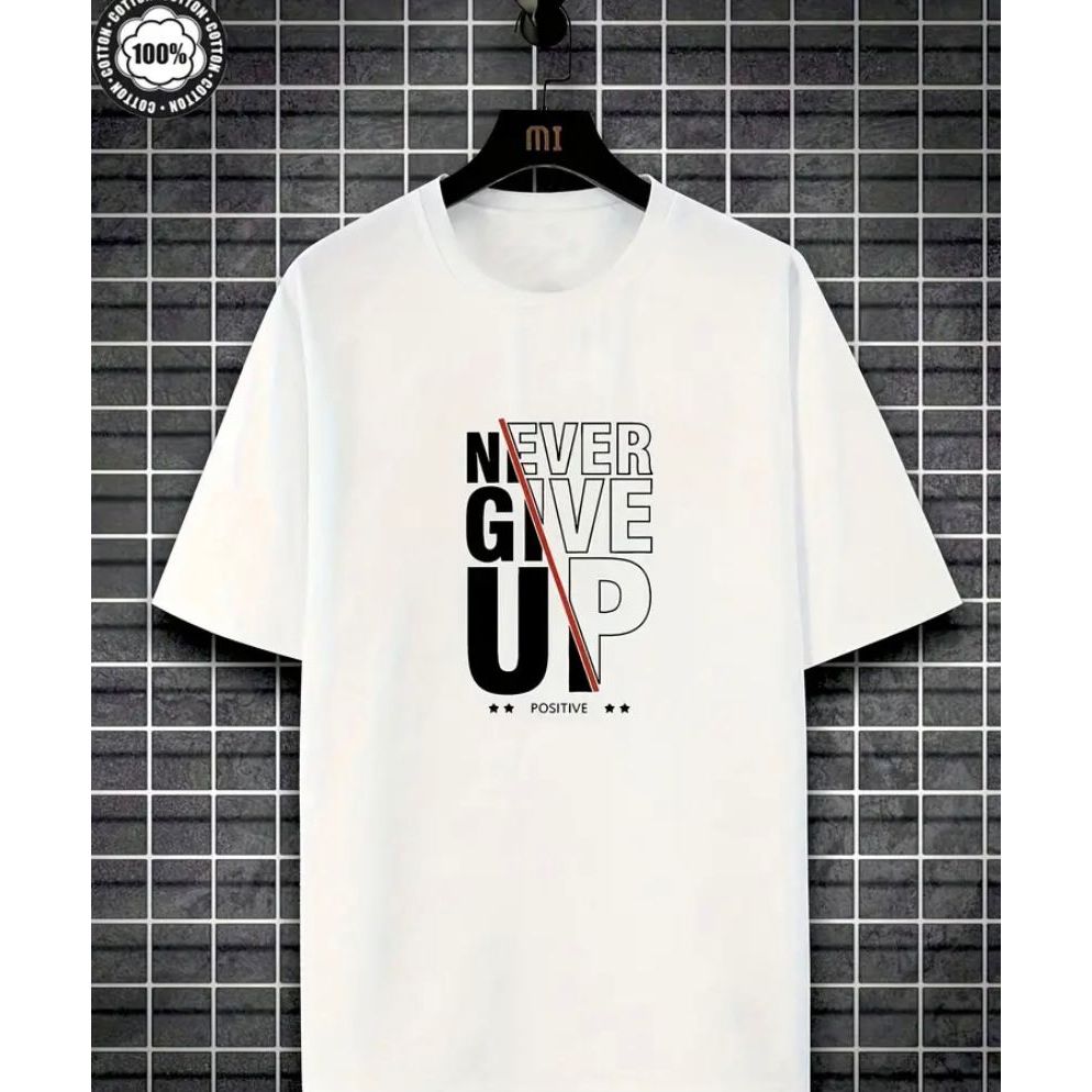 Camiseta Masculina Never Give Up Estilo Moderno Motivacional Casual