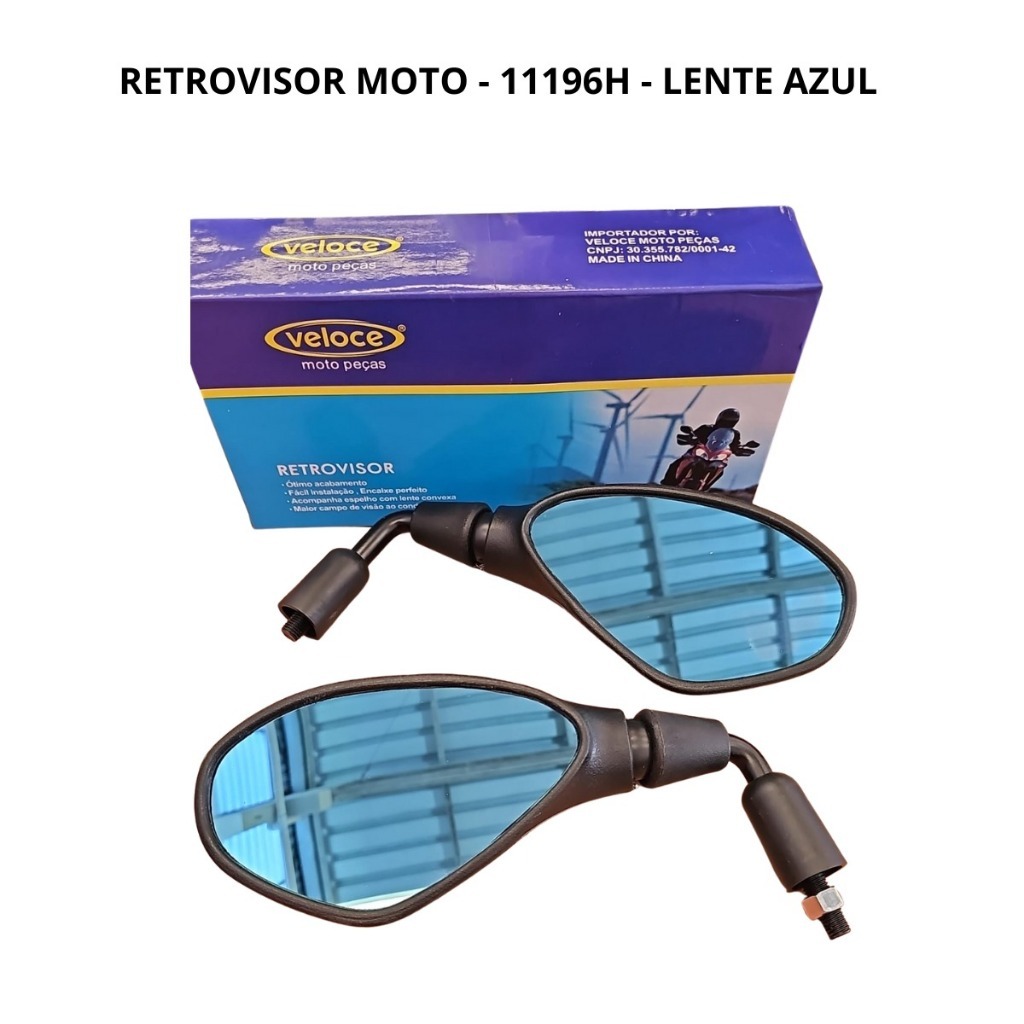 RETROVISOR F800 LENTE CONVEXO AZUL 90° HASTE CURTA ROSCA H