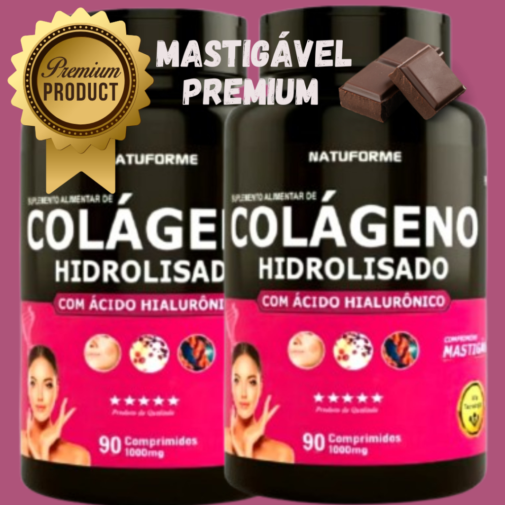 Ácido Hialurônico Com Colágeno Hidrolisado Mastigavel Original Chocolate 90 Comprimidos Mastigáveis em Oferta na Shopee