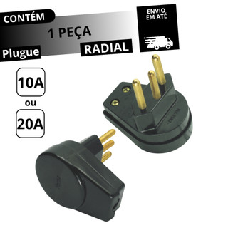 Plugue Prensa Cabo Preto 90º 10a 2P+T Pinos Maciços Radial