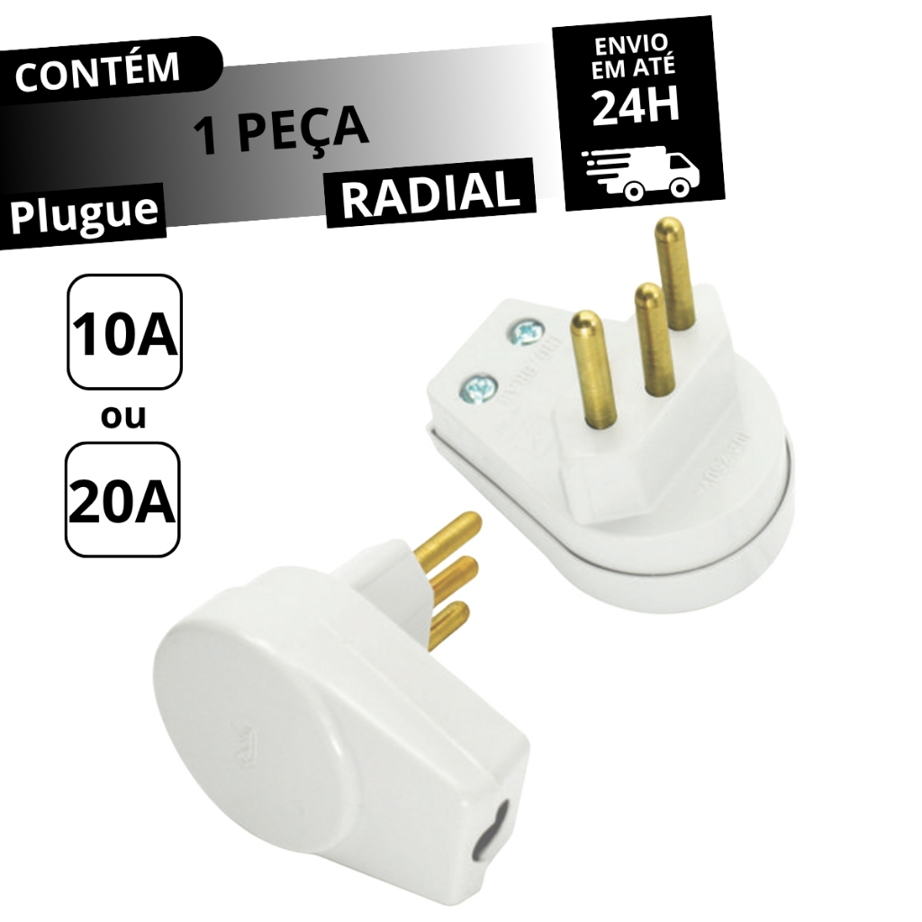 Plugue Prensa Cabo Preto 90º 20A 2 P+T Pinos Maciços Radial