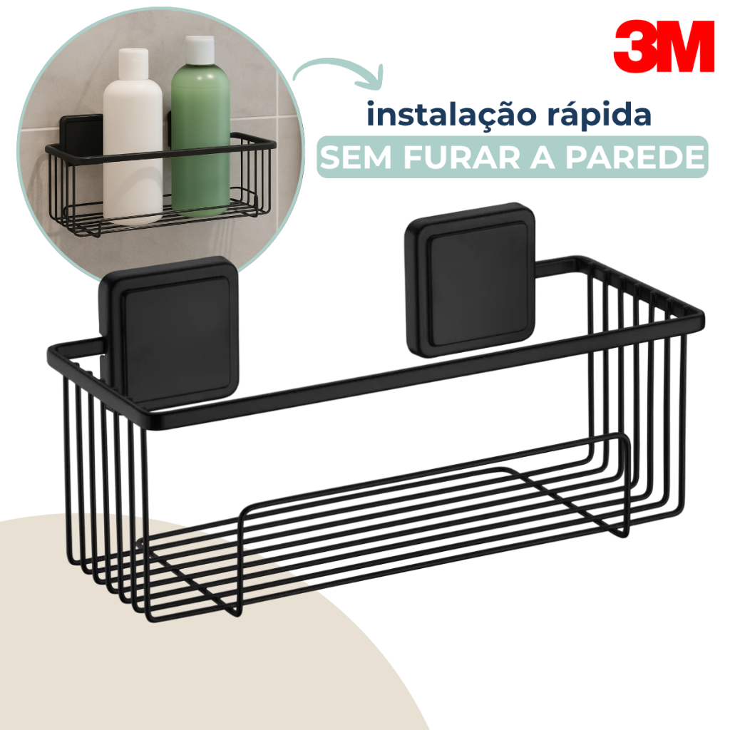 Suporte Organizador Para Banheiro Adesivo 3M Porta Shampoo Prateleiras Preto Fosco Sem Furo Future em Oferta na Shopee