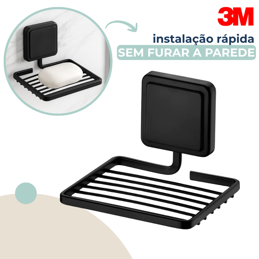 Saboneteira Banheiro Dupla Face 3M Suporte Parede Porta Sabonete Preto Fosco Sem Furo Future