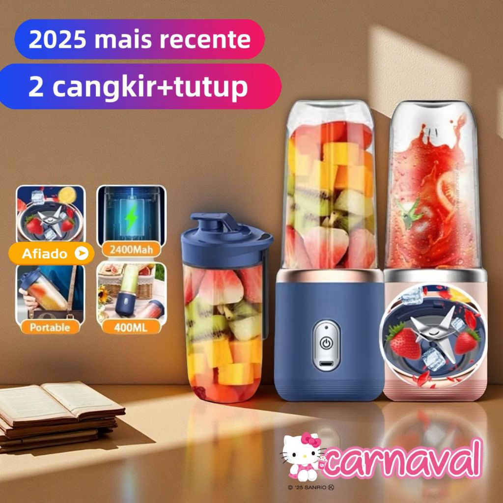 400ML 6  Lâminas Espremedor Elétrico Mini Liquidificador Portátil De Suco De Alimentos Misturador Leite Smoothie