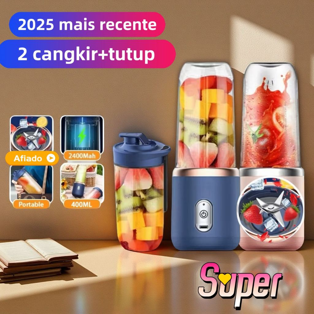 400ML 6  Lâminas Espremedor Elétrico Mini Liquidificador Portátil De Suco De Alimentos Misturador Leite Smoothi