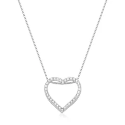 Colar Feminino de Prata 925 Coração Vazado com Zircônias