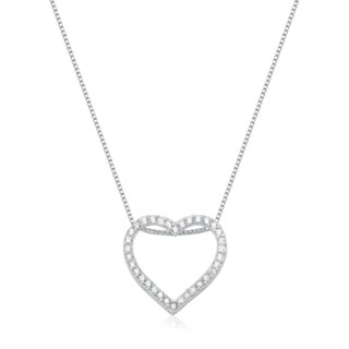 Colar Feminino de Prata 925 Coração Vazado com Zircônias em Oferta na Shopee