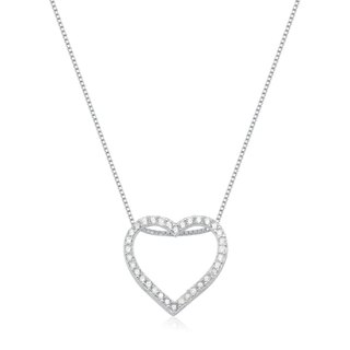 Colar Feminino de Prata 925 Coração Vazado com Zircônias