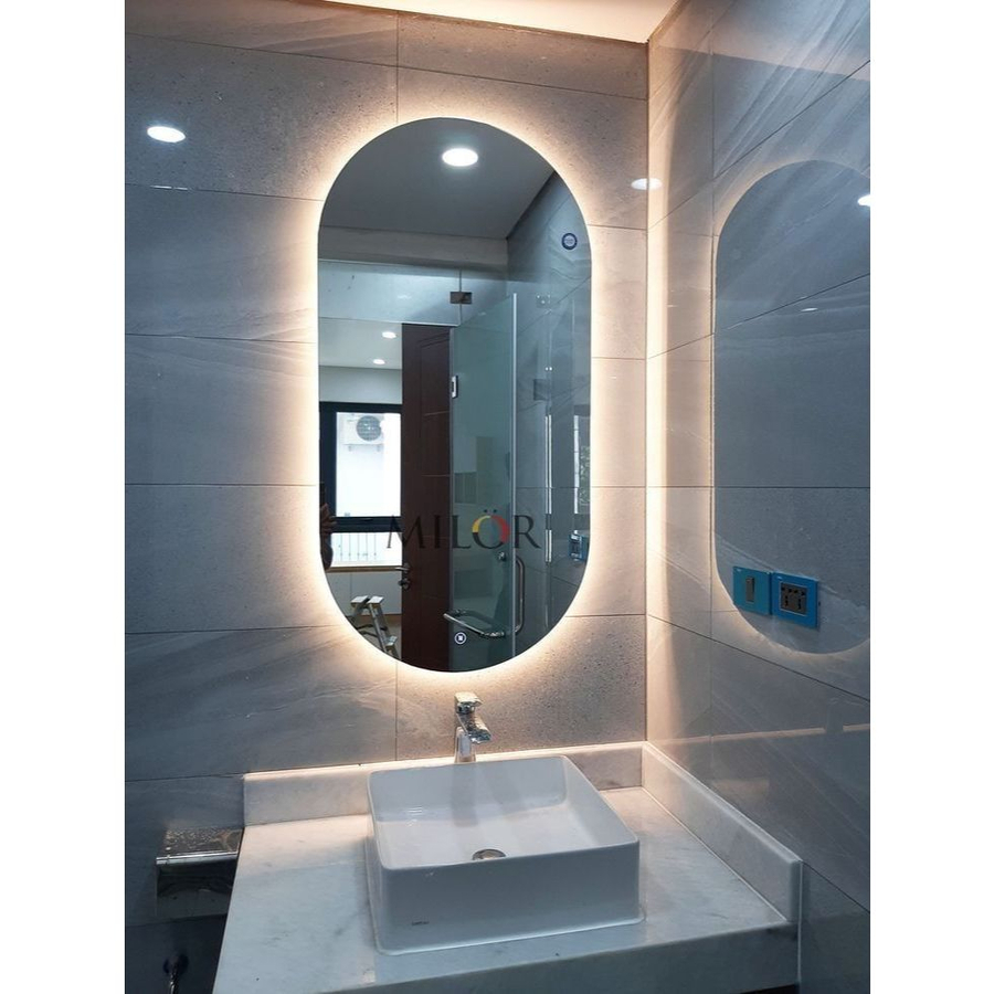 Espelho Oval Grande Com Led 80x50cm Para Banheiro Sala e Quarto +Kit de Instalaçao - Envio Full