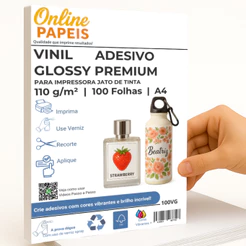 Vinil Adesivo Glossy A4 100 Folhas A Prova D'água Branco Impressora Jato de Tinta