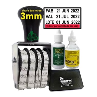 Carimbo de Fabricação / Validade /  Lote giratório + almofada +tinta Vinil + reativador em Oferta na Shopee
