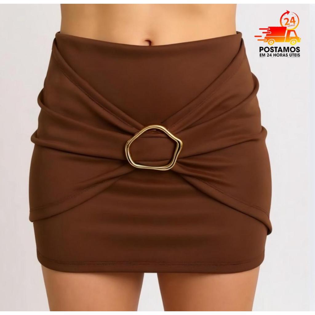 Shorts Saia com Fivela Dourada Moda de Neoprene Elastano com Fivela Multiformas de Usar