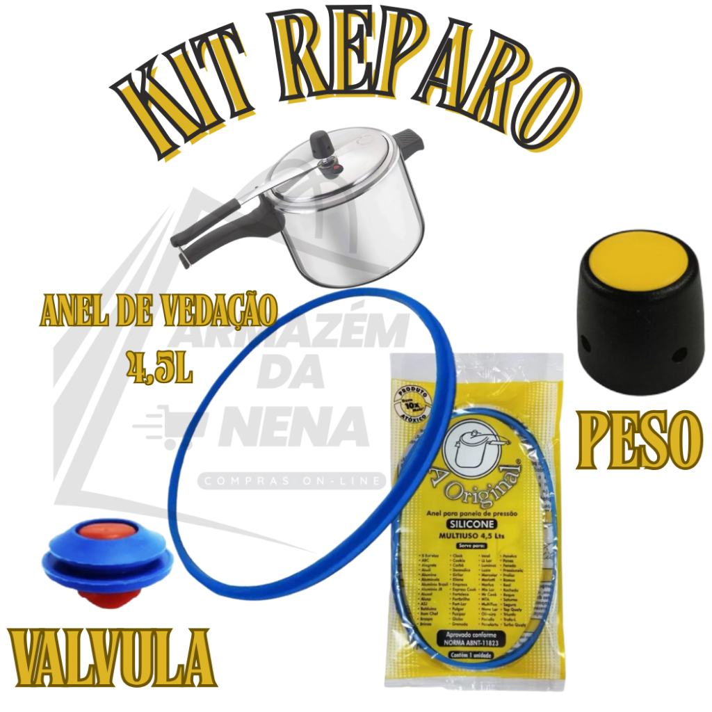 Kit REPARO ANEL DE VEDAÇÃO BORRACHA p/Panela de Pressão 4,5 L SELO E PESO ( Marcas na Descrição )