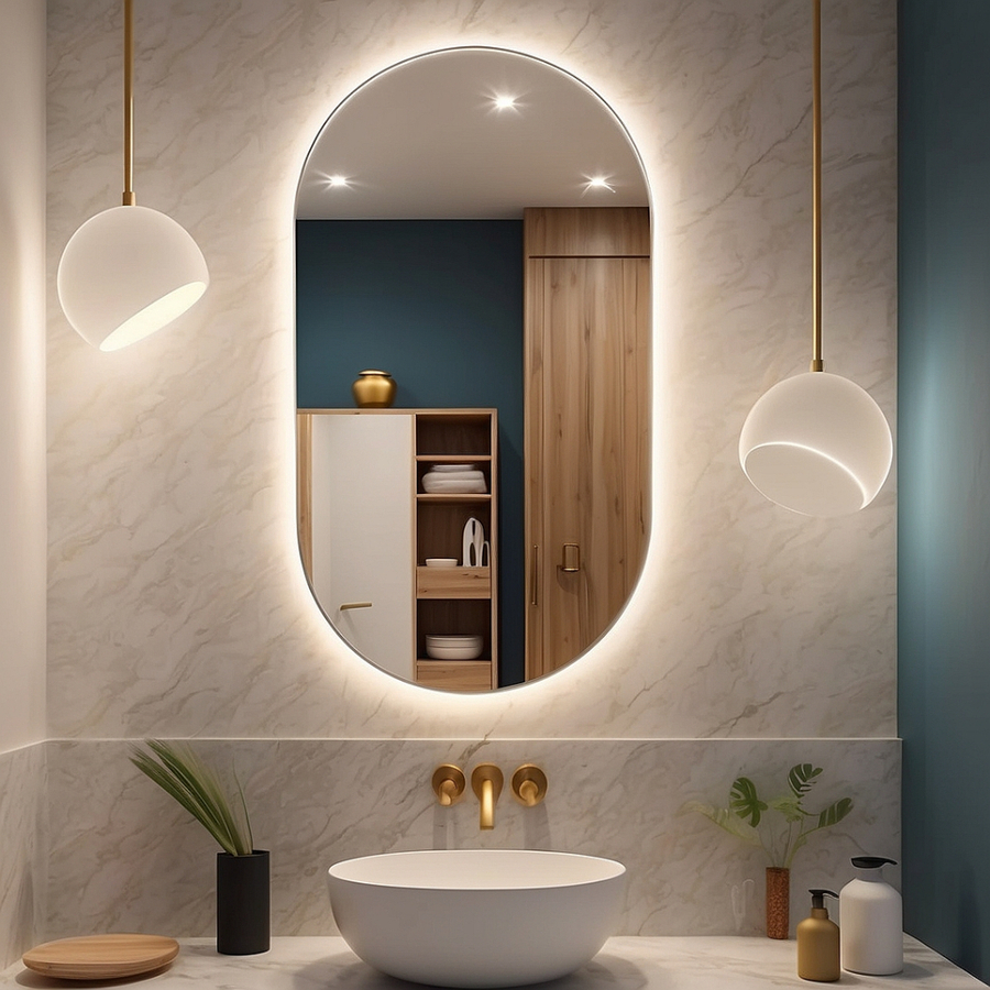 Espelho Grande Decorativo Oval 80cm Com Led Frio e Quarto Banheiro Sala Quarto em Oferta na Shopee