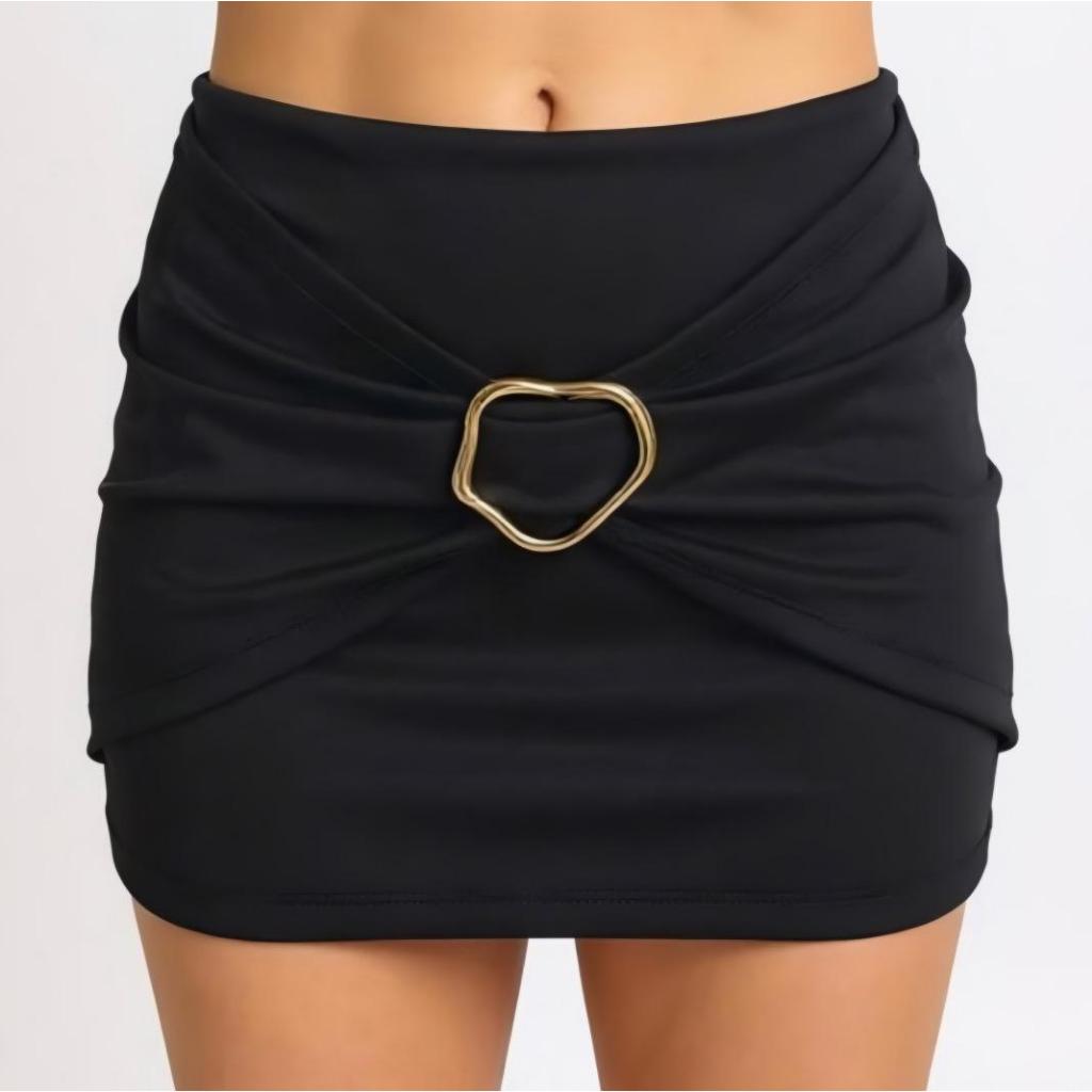 Shorts Saia Fivela  Argola Dourada Elegante de Neoprene com Elastano em Oferta na Shopee