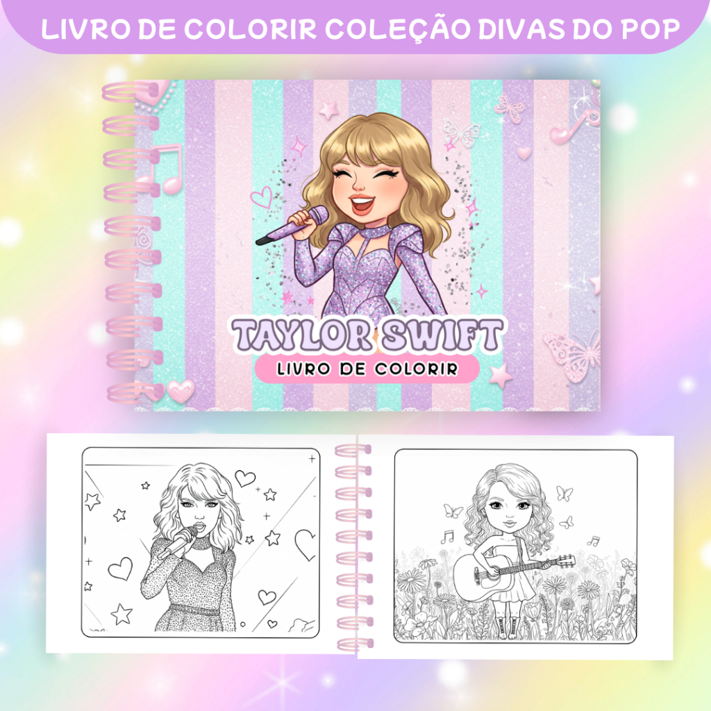 Livro de colorir|Tema DIVAS DO POP (Cantoras internacionais)- Capa dura - A5- 50 Folhas grossas