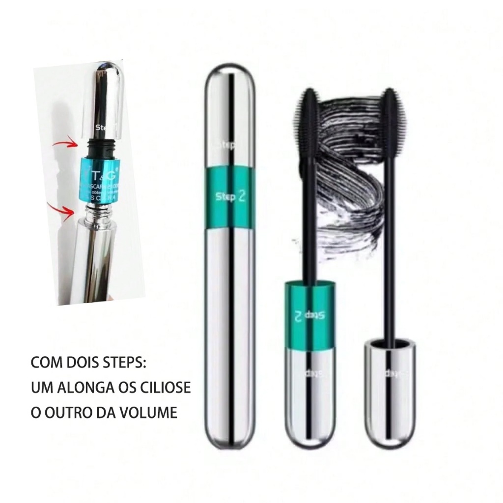 Detalhes do Máscara de Cílios 2 em 1 com Escova Dupla | Volume Máximo e Alongamento | À Prova D’Água