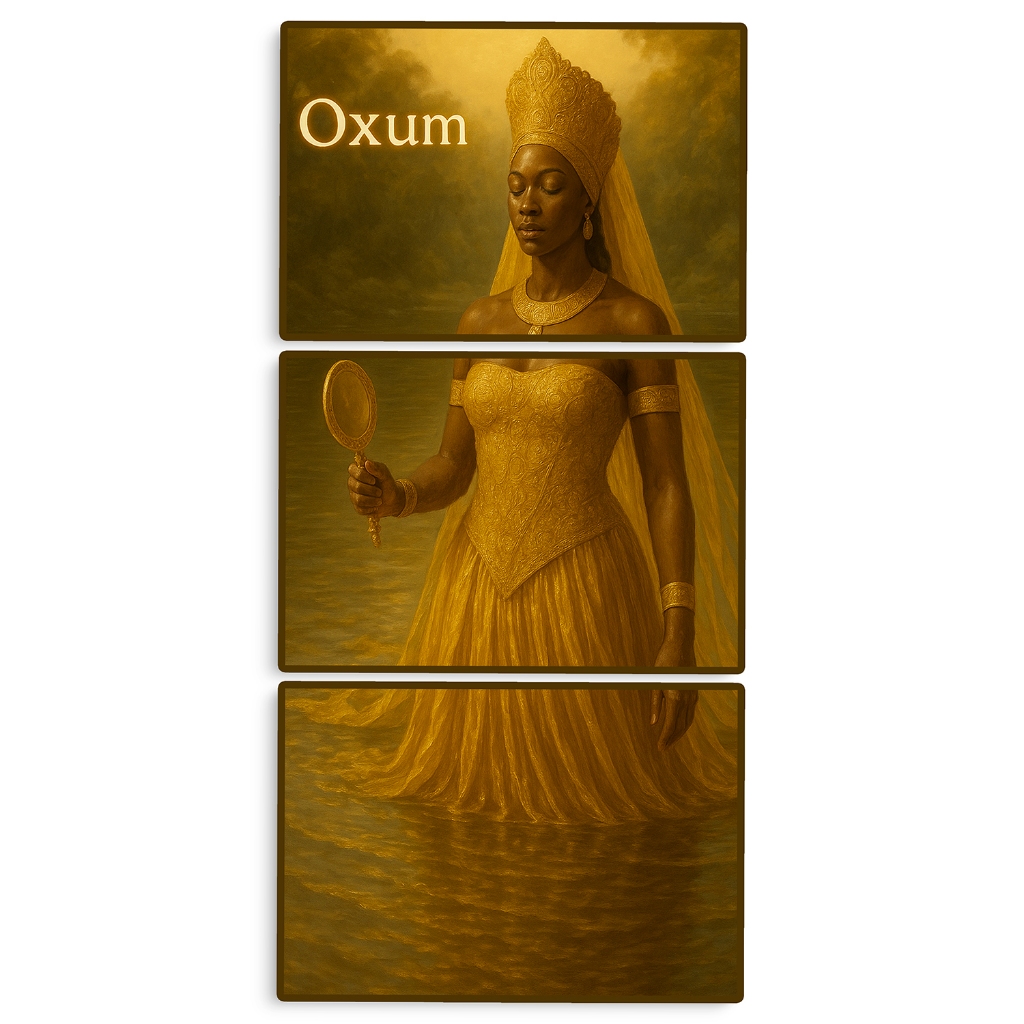 Quadro decorativo mãe Oxum com espelho orixá umbanda águas doces e fertilidade amor beleza e riqueza sala escritório