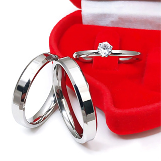 Aliança de Namoro Par com Solitário e Caixa de Veludo Compromisso Noivado Chanfrada Aço Inox Prata em Oferta na Shopee