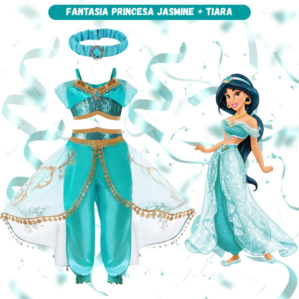 Fantasia Jasmine Princesa Disney Halloween dia das crianças. em Oferta na Shopee
