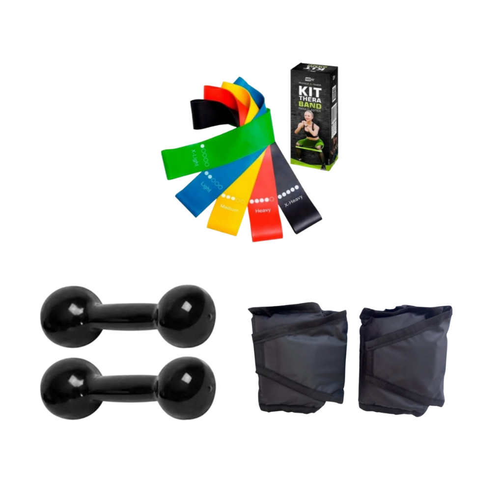 Kit Funcional Halter 0.500 Kg Ao 3 Kg + Caneleira 0.500 Kg Ao 3 Kg + Kit Theraband