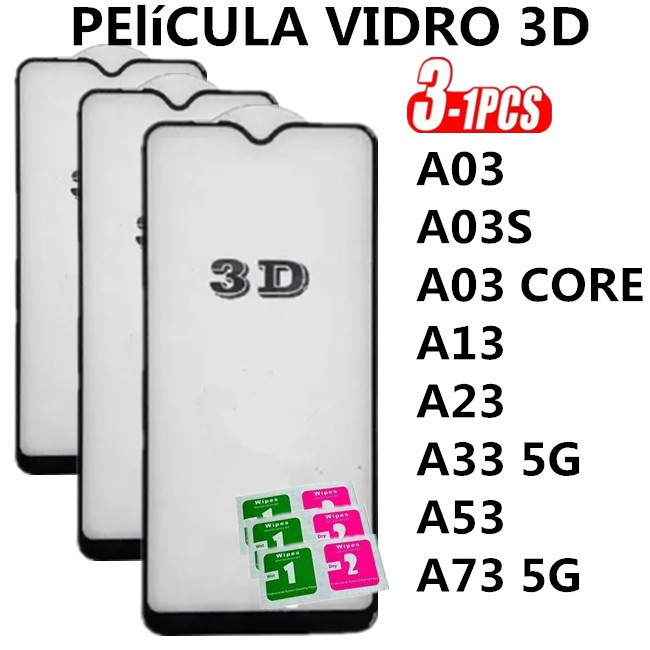Película de Vidro HD Temperado 3D/9D para Samsung A03/03S/03 CORE/A13/A23/A33 5G/A53/A73 5G