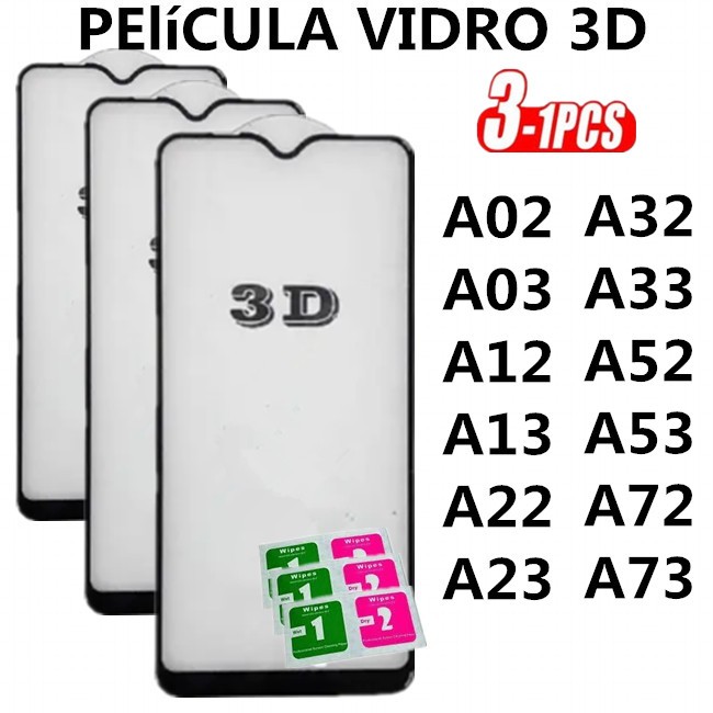 Película De Vidro Temperado 3D Espessura Max para Samsung A02 A03 A12 A13 A22 A23 A32 A33 A52 A53 A72 A73