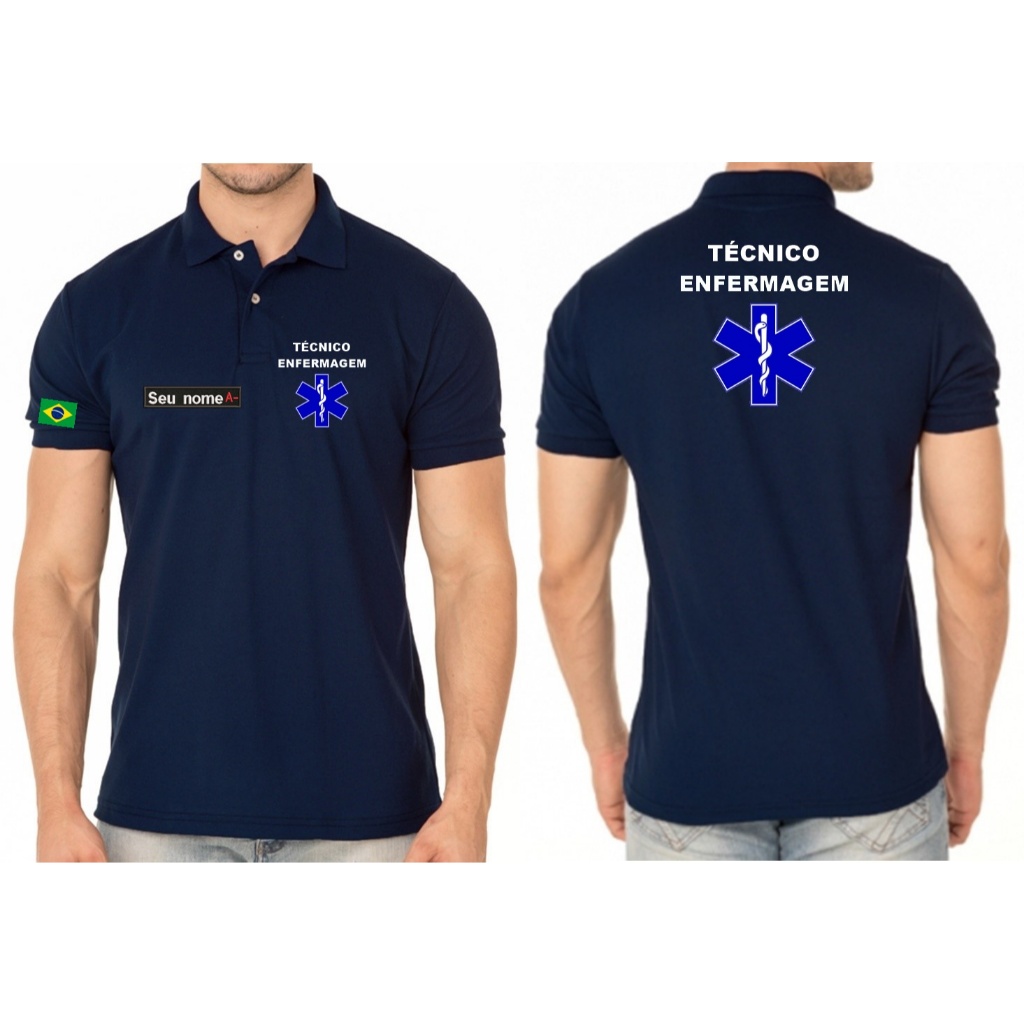 CAMISA POLO MASCULINO TÉCNICO ENFERMAGEM + CRUZ VIDA BORDADO
