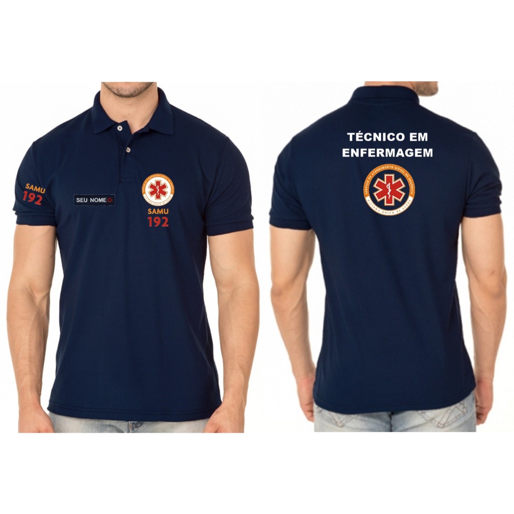 CAMISA POLO MASCULINO TÉCNICO ENFERMAGEM + SAMU BORDADO
