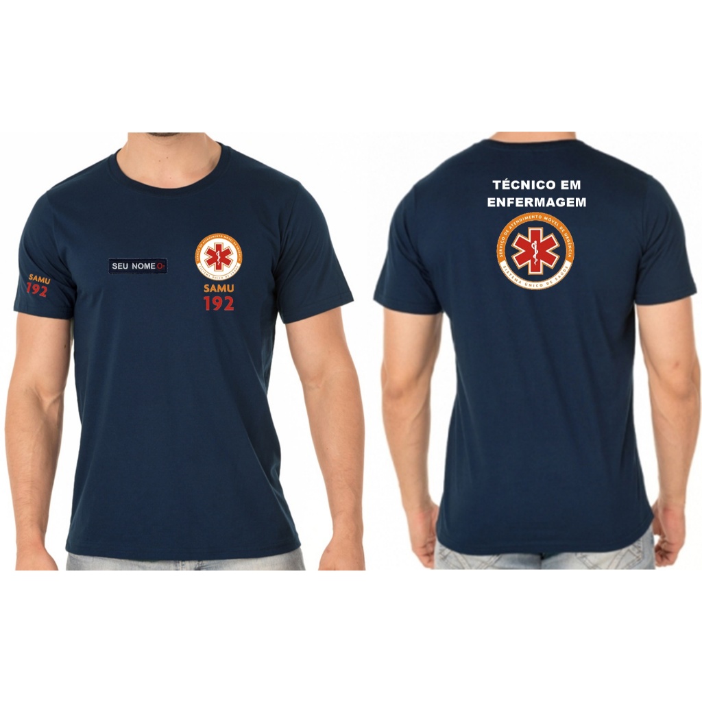 CAMISETA MASCULINO TÉCNICO ENFERMAGEM + SAMU BORDADO