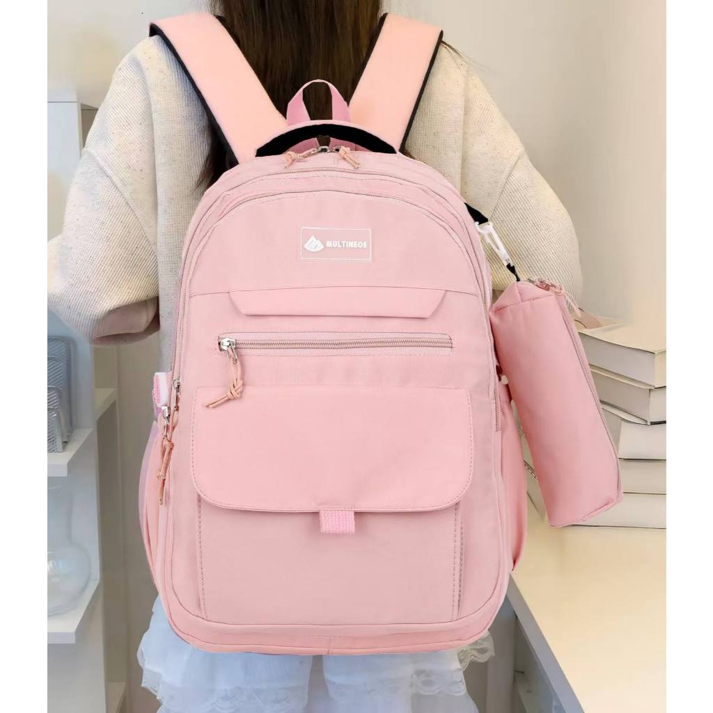 Mochila Escolar Com Estojo De Grande Capacidade Para Estudante Feminina Nylon Impermeavel — imagem 2 de 2