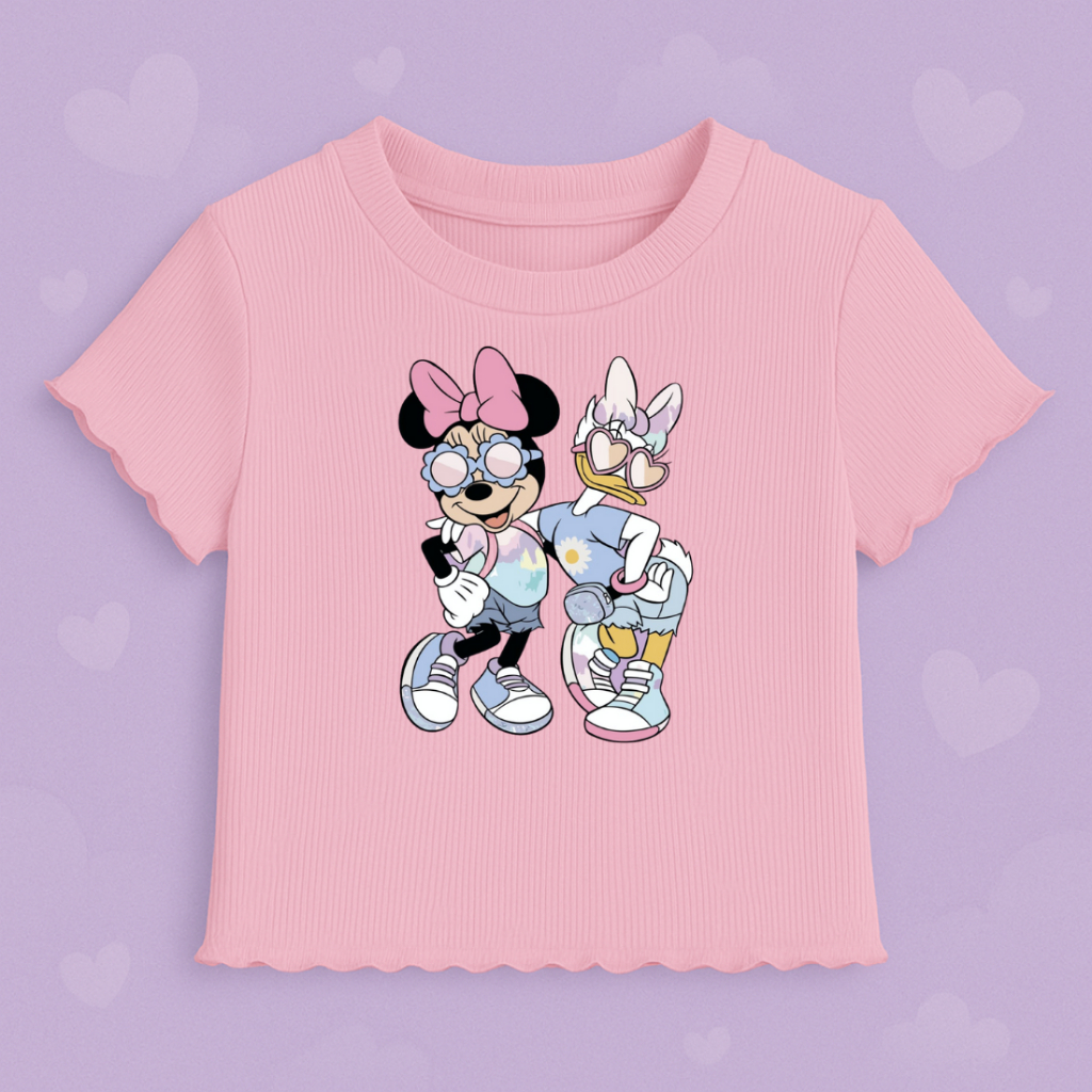 Blusinha Infantil Minnie e Margarida Canelada com Babado Moda Juvenil em Oferta na Shopee