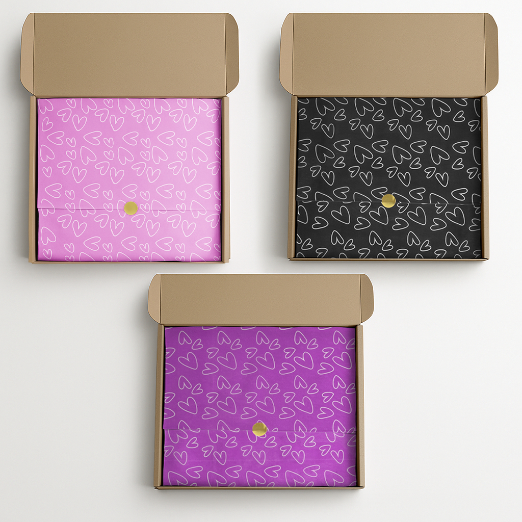 Papel Seda Premium Estampa Coração 100 Folhas Embalagem Sofisticada Para Loja de Roupa Cosmético Presente e Artesanato em Oferta na Shopee
