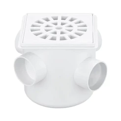 Caixa Sifonada Branca Quadrada Com Grelha Ralo 100mm Esgoto Banheiro Sifão DN 100x100x50mm - HERC