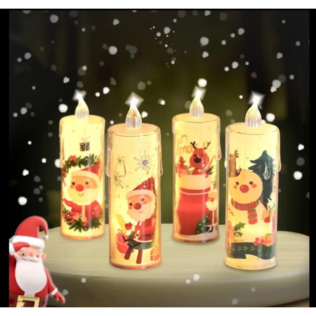 Vela Brilhante Led Acrilico Natal Para Decoração De Mesa Ceia Luminaria a Bateria