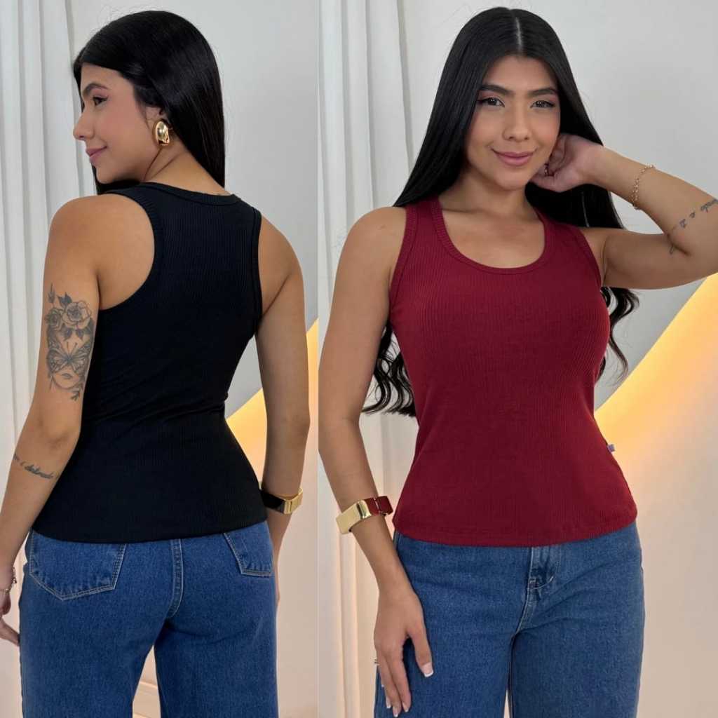 Blusa Regata Feminina Canelada Básica Ribana com Elastano Diversas Cores