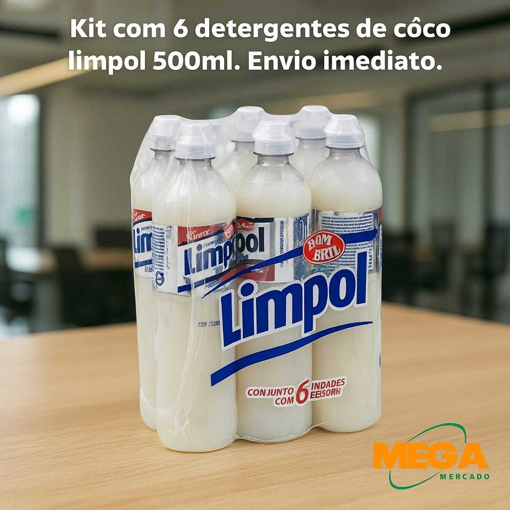 Kit com 6 Detergente Lava Louças LIMPOL 500ml COCO Envio Imediato