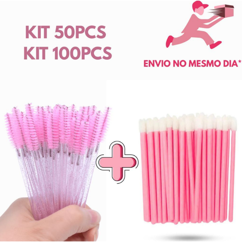 KIT 200 UNIDADES ESCOVINHAS E APLICADOR DE GLOS PARA CILIOS EXTENSÃO