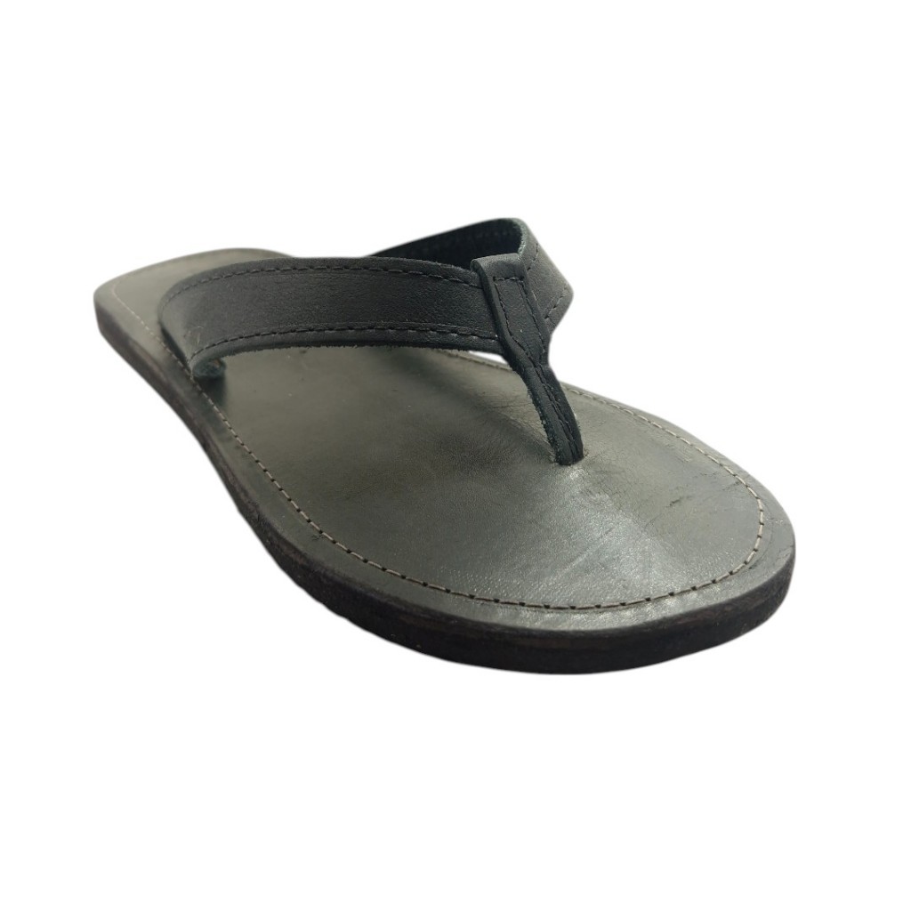 Chinelo de Dedo Masculino em Couro Legítimo Preto Casual Elegante Leve Confortável Slide Minimalista