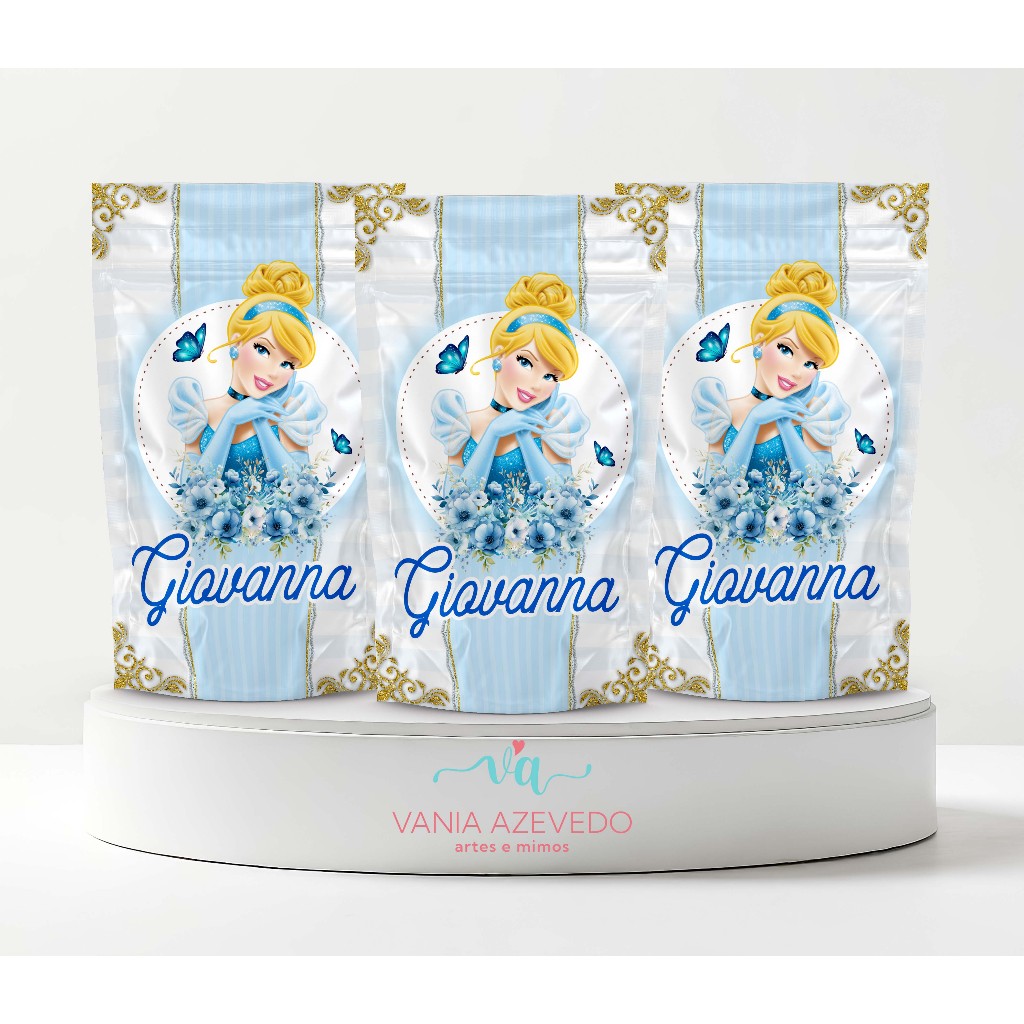 Saquinhos Metalizado Zip Lock 10x15cm Cinderela Personalizados I Lembrancinhas I Festas I Caixinhas I Aniversários